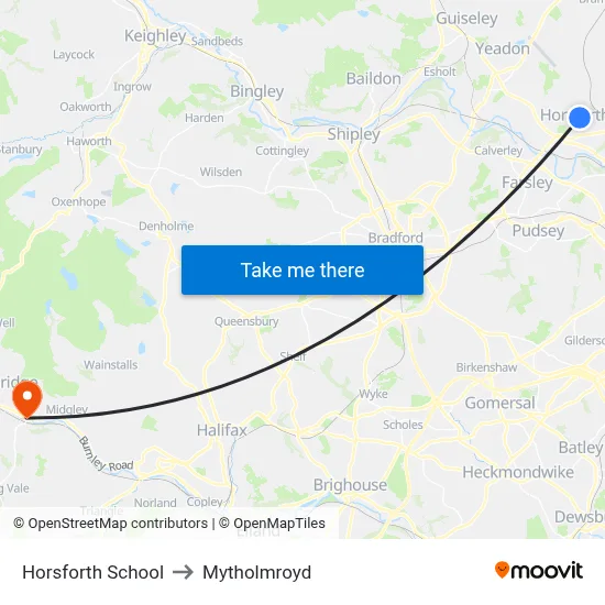 Horsforth School to Mytholmroyd map
