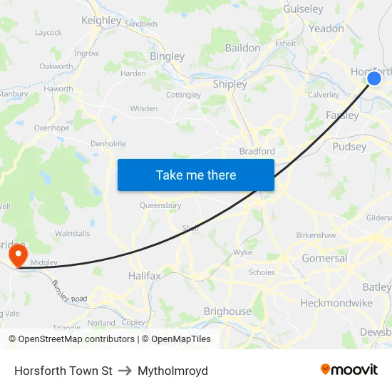 Horsforth Town St to Mytholmroyd map