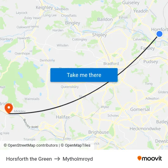 Horsforth the Green to Mytholmroyd map