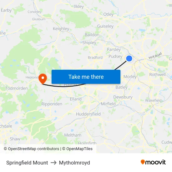 Springfield Mount to Mytholmroyd map