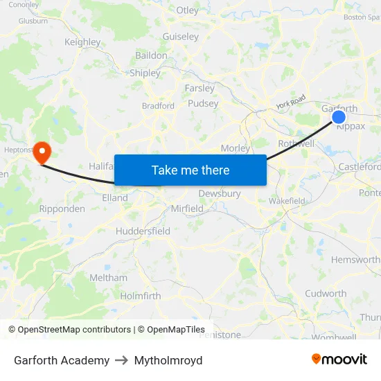 Garforth Academy to Mytholmroyd map