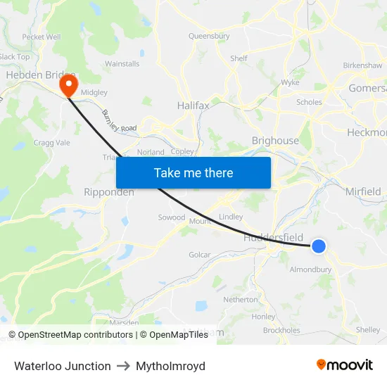 Waterloo Junction to Mytholmroyd map
