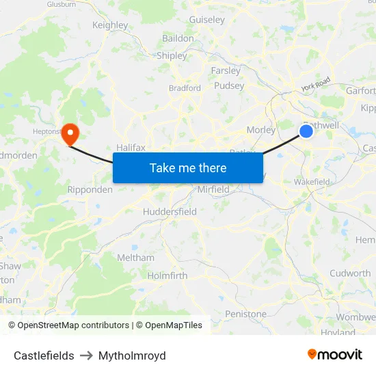 Castlefields to Mytholmroyd map