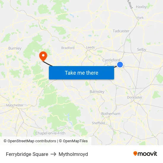 Ferrybridge Square to Mytholmroyd map