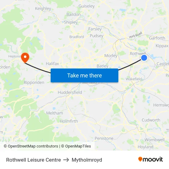 Rothwell Leisure Centre to Mytholmroyd map