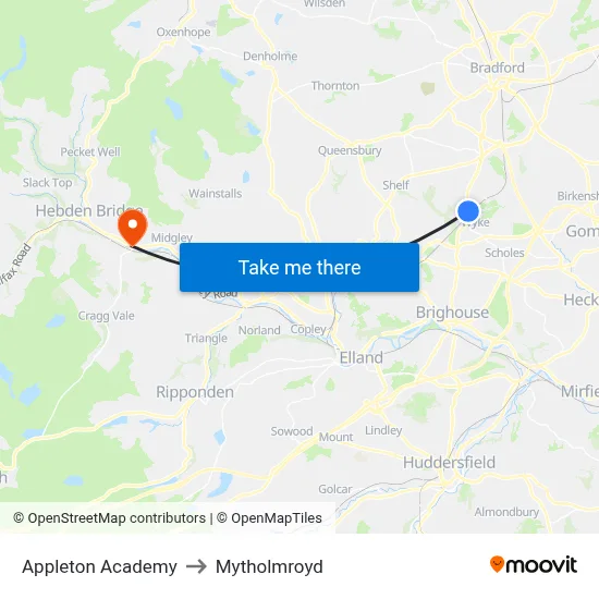 Appleton Academy to Mytholmroyd map