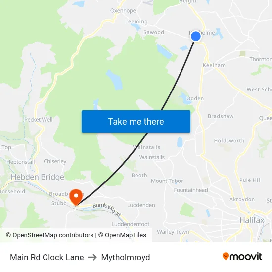 Main Rd Clock Lane to Mytholmroyd map