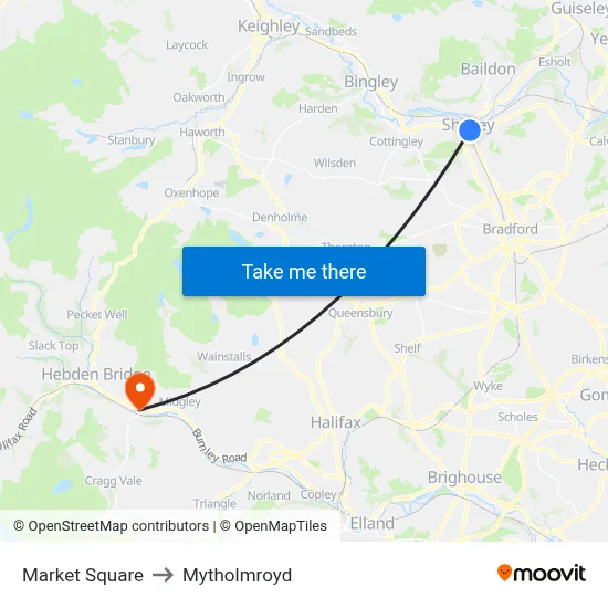 Market Square to Mytholmroyd map
