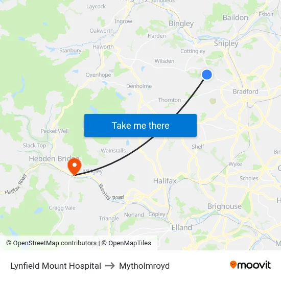 Lynfield Mount Hospital to Mytholmroyd map