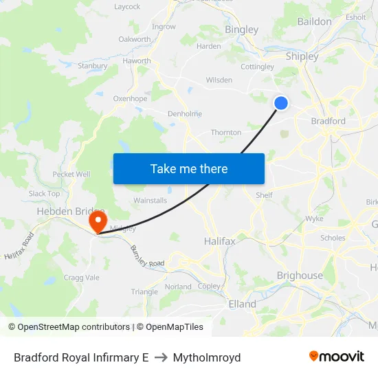 Bradford Royal Infirmary E to Mytholmroyd map