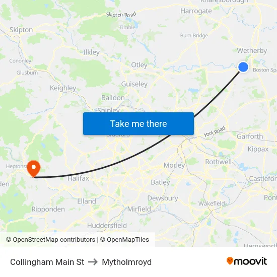 Collingham Main St to Mytholmroyd map