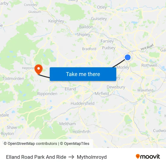 Elland Road Park And Ride to Mytholmroyd map