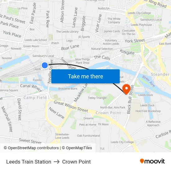 Leeds Train Station to Crown Point map
