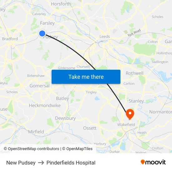 New Pudsey to Pinderfields Hospital map