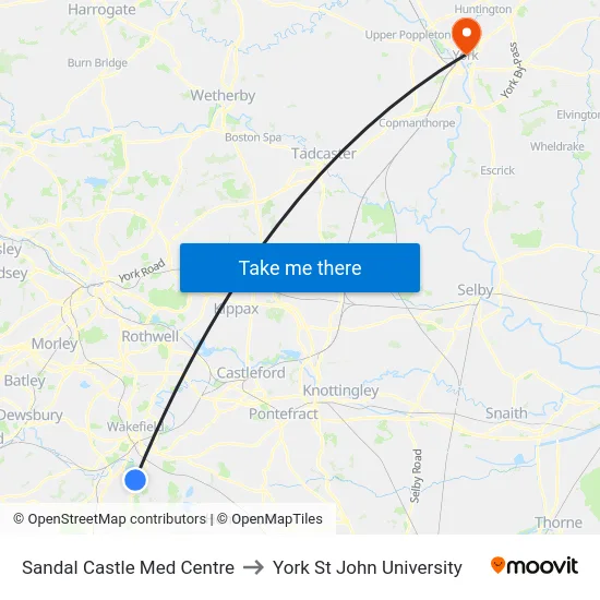 Sandal Castle Med Centre to York St John University map