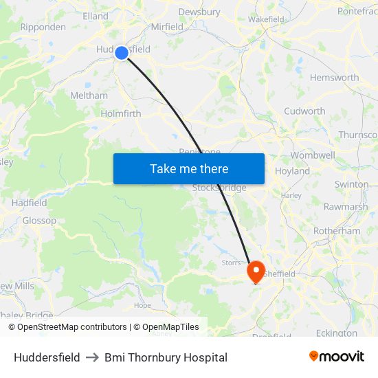 Huddersfield to Bmi Thornbury Hospital map