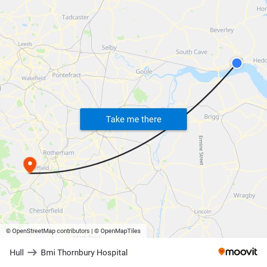 Hull to Bmi Thornbury Hospital map