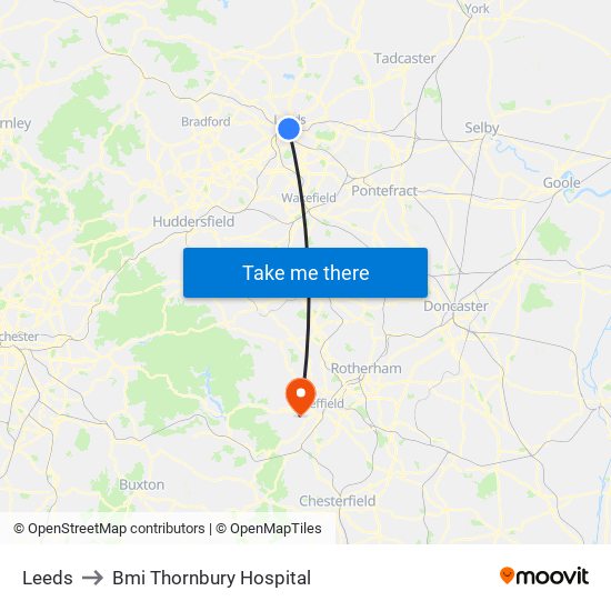 Leeds to Bmi Thornbury Hospital map