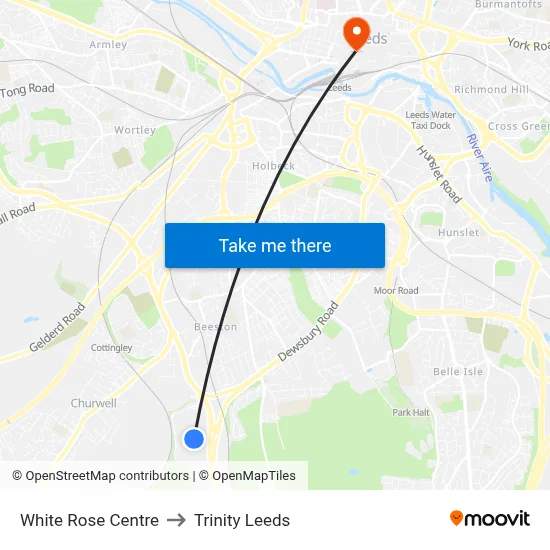 White Rose Centre to Trinity Leeds map