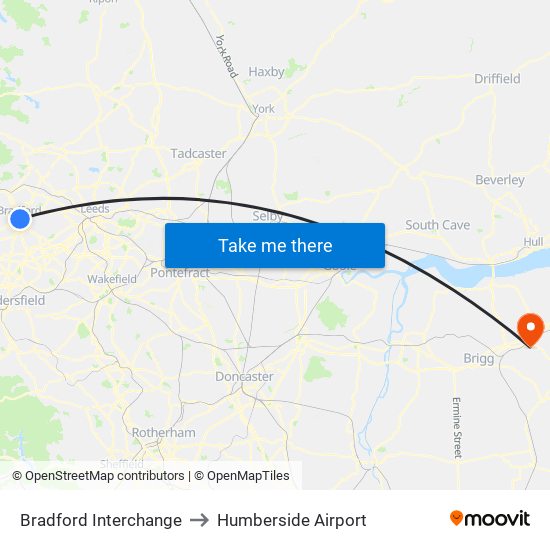 Bradford Interchange to Humberside Airport map