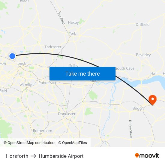 Horsforth to Humberside Airport map