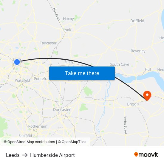 Leeds to Humberside Airport map