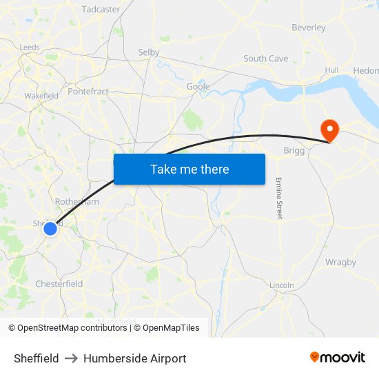 Sheffield to Humberside Airport map