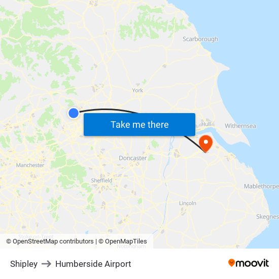 Shipley to Humberside Airport map