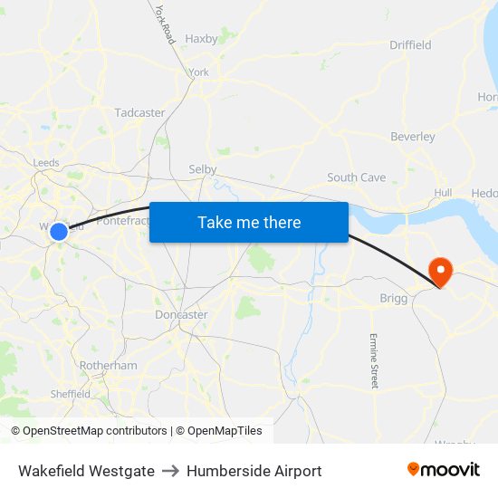 Wakefield Westgate to Humberside Airport map