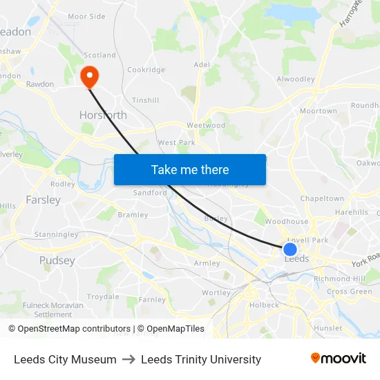 Leeds City Museum to Leeds Trinity University map