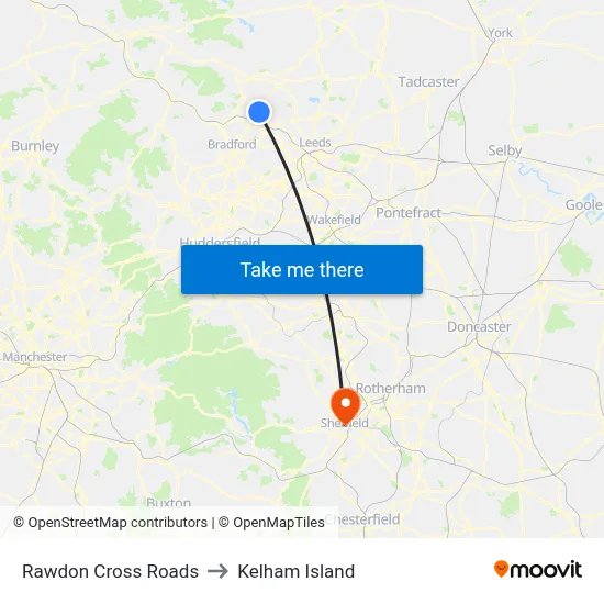 Rawdon Cross Roads to Kelham Island map
