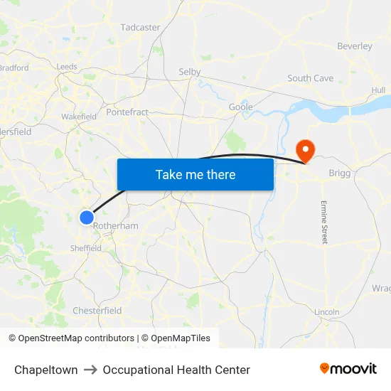 Chapeltown to Occupational Health Center map