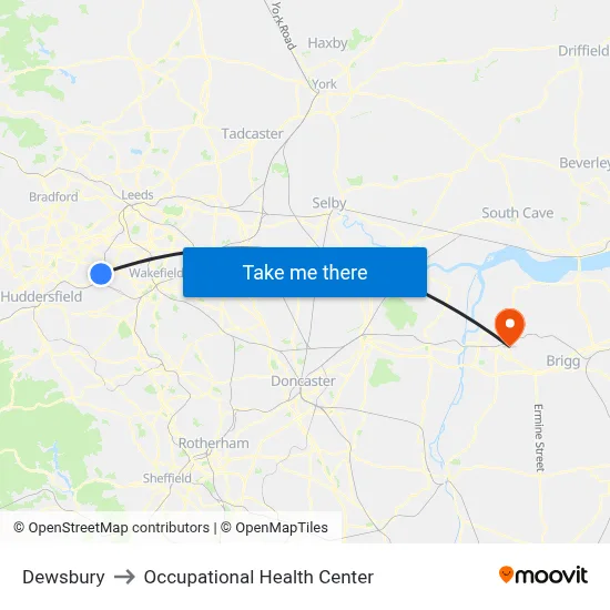 Dewsbury to Occupational Health Center map