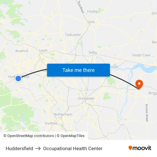 Huddersfield to Occupational Health Center map