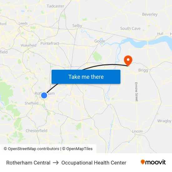 Rotherham Central to Occupational Health Center map