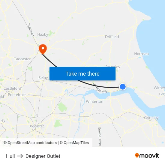 Hull to Designer Outlet map