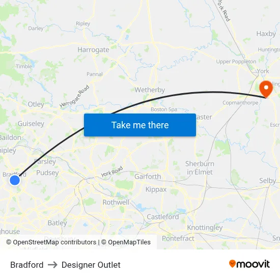 Bradford to Designer Outlet map
