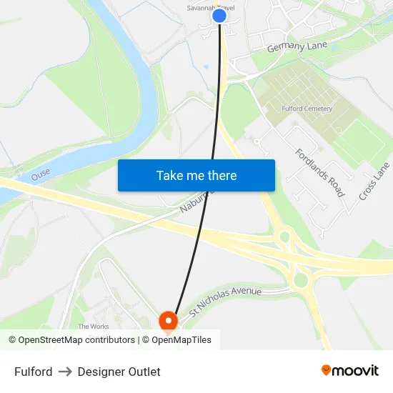 Fulford to Designer Outlet map