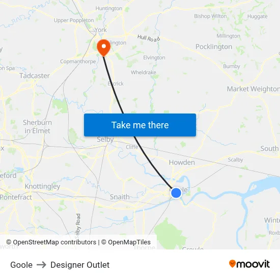 Goole to Designer Outlet map