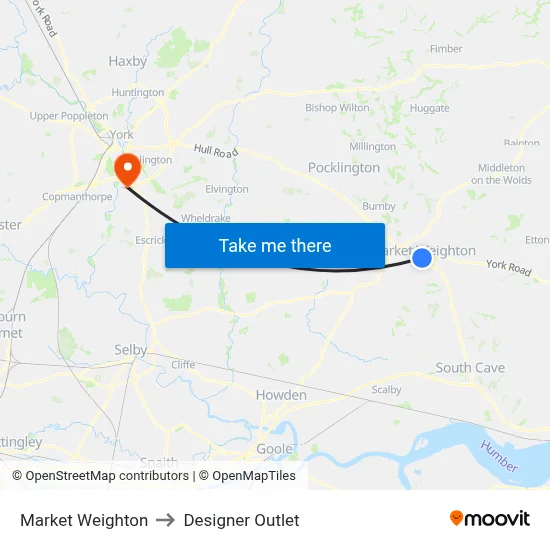 Market Weighton to Designer Outlet map