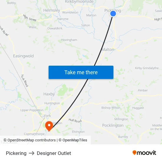 Pickering to Designer Outlet map