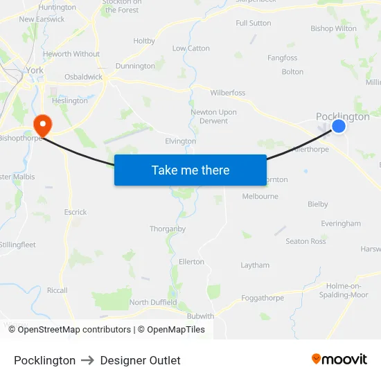 Pocklington to Designer Outlet map