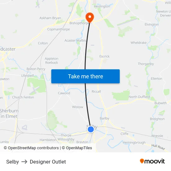 Selby to Designer Outlet map