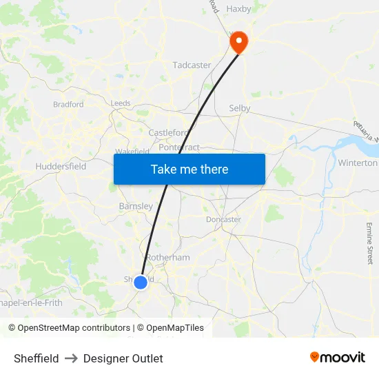 Sheffield to Designer Outlet map