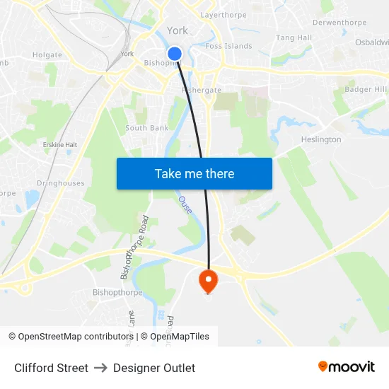 Clifford Street to Designer Outlet map