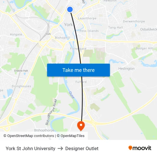 York St John University to Designer Outlet map