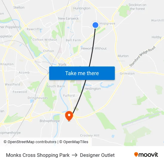 Monks Cross Shopping Park to Designer Outlet map