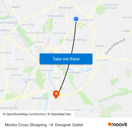 Monks Cross Shopping to Designer Outlet map