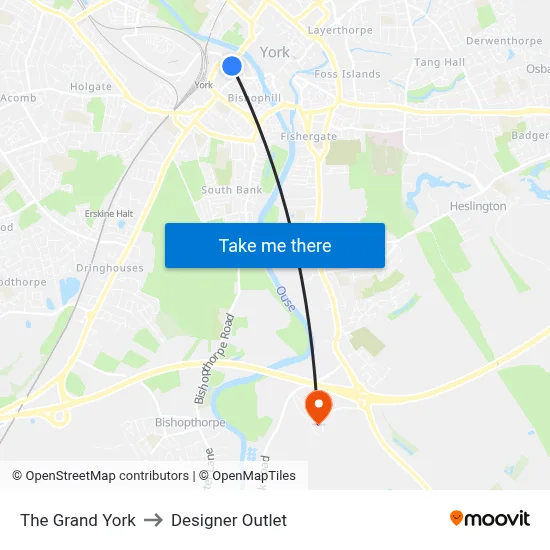 The Grand York to Designer Outlet map