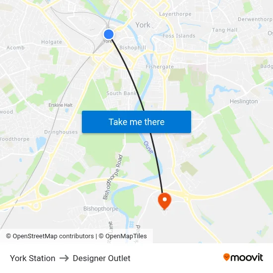 York Station to Designer Outlet map